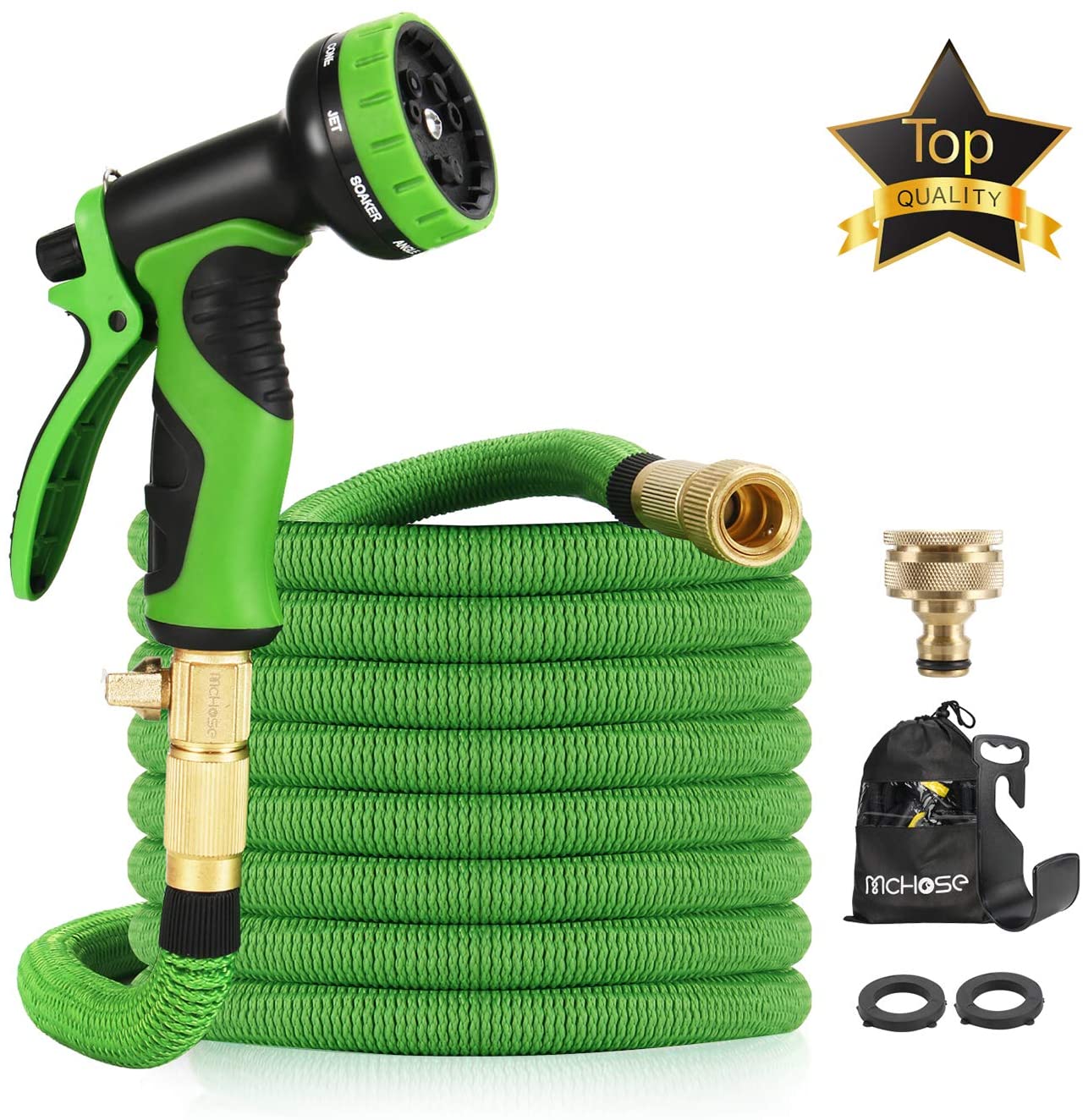 15M Garden Hose - ALL NEW Expandable Garden Hose with Double Latex Core, 3/4" Solid Brass Fittings, Australian Standard Universal Tap Adaptor, Expandable Water Hose Set  (Green)