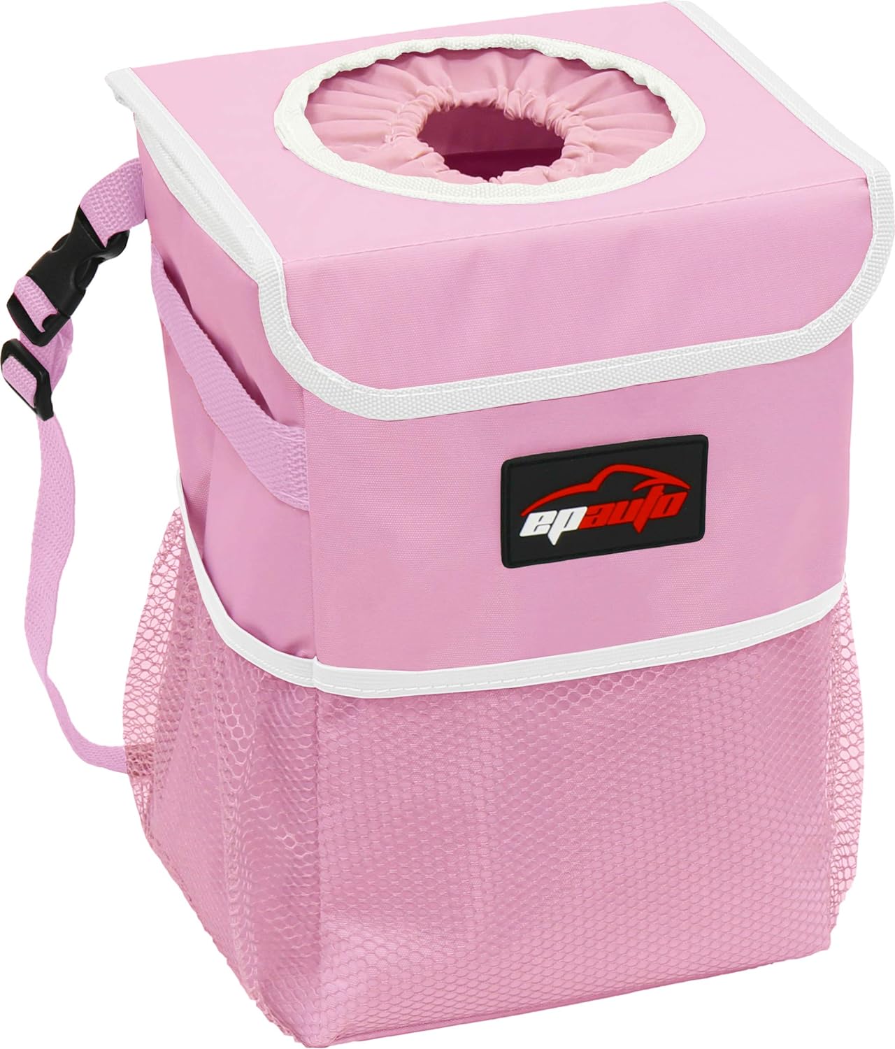 Waterproof Car Trash Can with Lid and Storage Pockets, Pink
