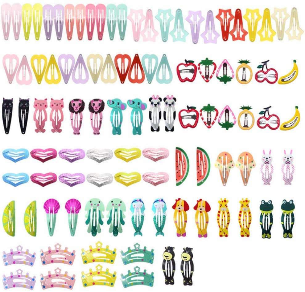 100 Pieces Girls Hair Clips Barrettes, Lovely Animal Fruit Printed Pattern
