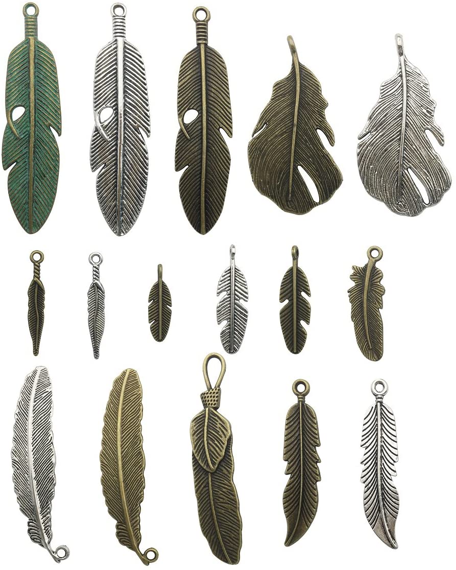 100g (about30-32pcs) Craft Supplies Mixed Feather Pendants Beads Charms Pendants