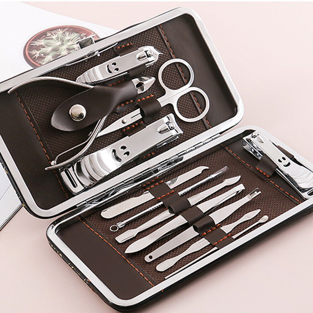 12PCS Manicure Pedicure Set Stainless Nail Clippers Kit Cuticle Grooming Case OZ