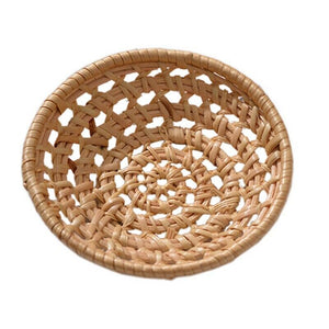 L Rattan Wicker Woven Storage Basket Fruit Bread Serving Tray Container Kitchen