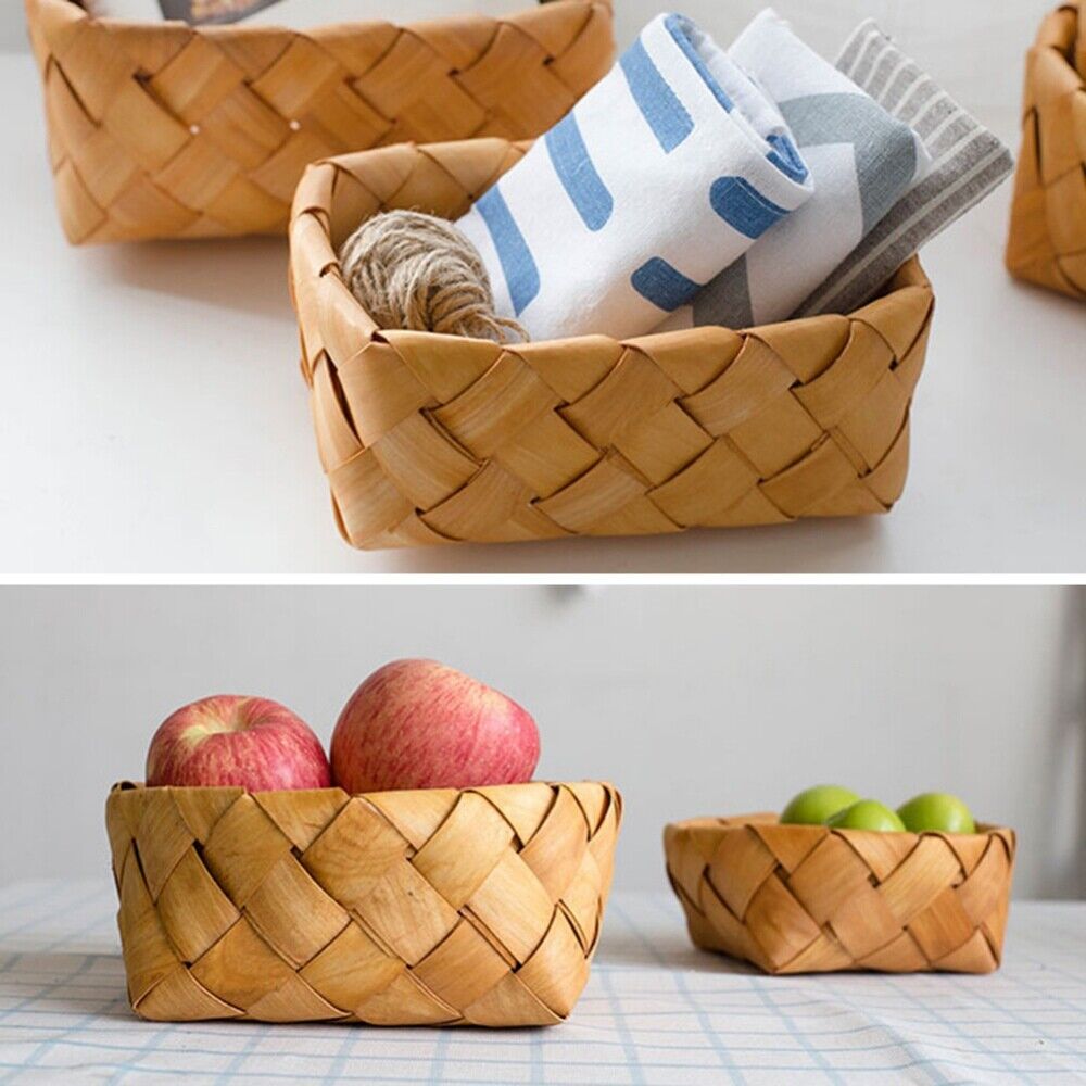 Rattan Wicker Woven Storage Basket Fruit Bread Serving Tray Container Kitchen