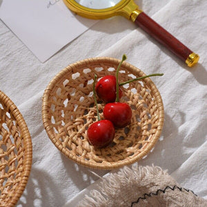 L Rattan Wicker Woven Storage Basket Fruit Bread Serving Tray Container Kitchen