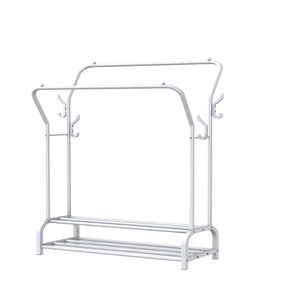 Metal Clothes Rail Garment W/ Double Hanging Rack Shoe Storage Shelf Heavy white