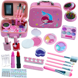 Makeup Mermaid Set Kit for Kids, Washable Real Makeup Kit Fake Play T
