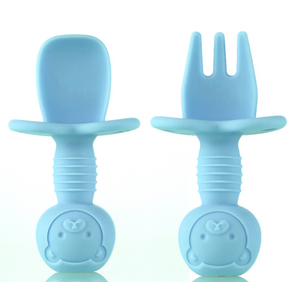 Baby Spoon & Fork Toddler Utensils Self Feeding Training Silicone Cutlery Sets