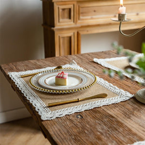 6PCS C Placemats Linen Table Mats with Tassel Lace Woven Rectang Tableware