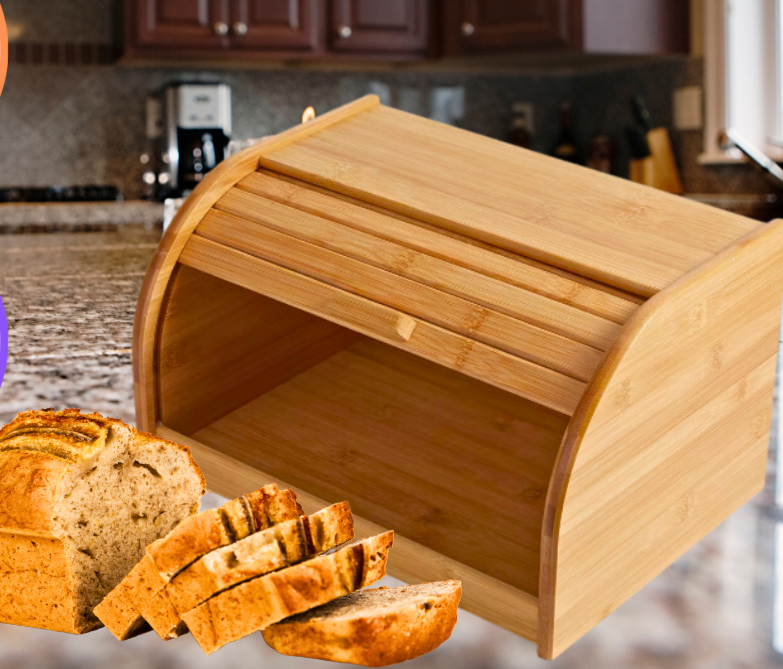 Bamboo Bread Bin Storage Box Kitchen Food Storage Loaf Container Roll Top