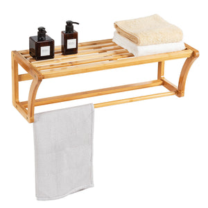 Bamboo Towel Rack Wall Mounted Bathroom Shelf Storage Top Home Solution