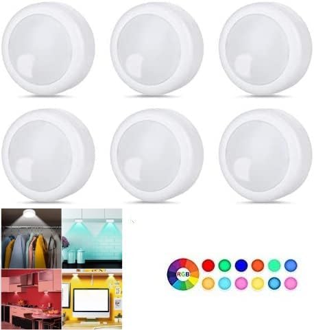 Set of 6 RGB LED 13 Color Changing Wireless Under Cabinet Lighting, Push Light, Battery Operated Light, Under Counter Lighting