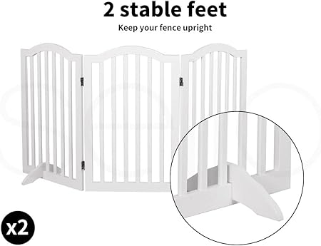 Wooden Pet Gate Dog Fence Safety Stair Barrier Security Door 3 Panels White, Cat Dog Wooden Fence with Narrow Gaps, Fold Easily for Storage Pet Playpen