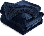 Fleece Throw Blanket, Double-Sided Super Soft Reversible Bed and Couch Blanket, Warm and Lightweight Home Decoration Blanket, Navy Blue for Queen Size, 230 x 230cm