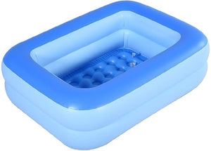 Inflatable Kiddie Pool, 45" x 35" X 14" Blue Kids Swimming Pool Summer Water Fun Bathtub with Inflatable Soft Floor