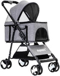 Travel Pushchair Foldable Pram 4 Wheels Grey,  Dog Cat Trolley, Detachable Design Baby Pet Travel Stroller, Removable and Washable Padded