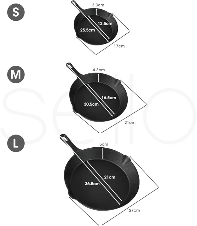 Non Stick Frying Pan Set, 3PCS Cast Iron Pan, Steak Skillet BBQ Induction Cookware Frypan, Kitchen Dinner Set Utensil Pans