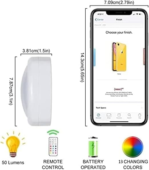 Set of 6 RGB LED 13 Color Changing Wireless Under Cabinet Lighting, Push Light, Battery Operated Light, Under Counter Lighting