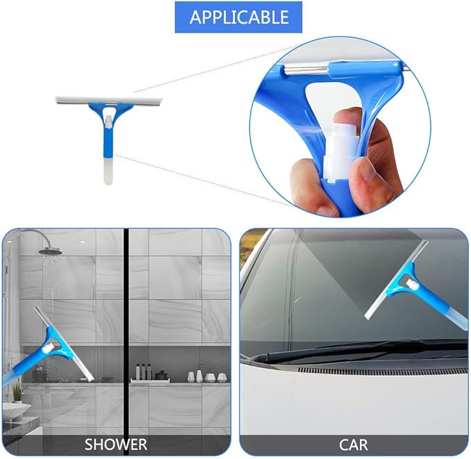 3-in-1 Squeegee Window Cleaner with Spray Head, 132cm Extension Pole, All Purpose Outdoor Glass Cleaning Kits for Shower, Car and High Windows