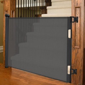 Retractable Safety Gate for Baby Dog, Sulishang Durable Portable Mesh Retractable Gate,  Extends up to 71" Wide for Doorways black