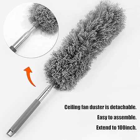 Duster 100inch Thickening Telescopic Rod,Bendable & Washable Microfiber Feather Dusters (Grey-1)