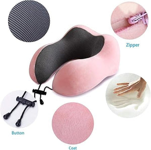 Travel Pillow - Detachable & Supportive Memory Foam Neck Pillow for Airplane, Car, Home - Best Travel Accessories for Sleeping & Rest - Pink