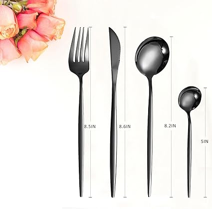 20-Piece Premium Stainless Steel Cutlery Set，Satin Finish Flatware Set ,Include Fork Spoon Flatware Sets,Service for 5，Dishwasher Safe (Black)