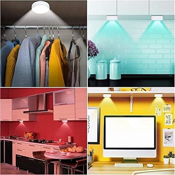 Set of 6 RGB LED 13 Color Changing Wireless Under Cabinet Lighting, Push Light, Battery Operated Light, Under Counter Lighting