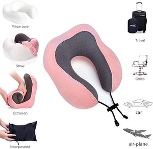 Travel Pillow - Detachable & Supportive Memory Foam Neck Pillow for Airplane, Car, Home - Best Travel Accessories for Sleeping & Rest - Pink