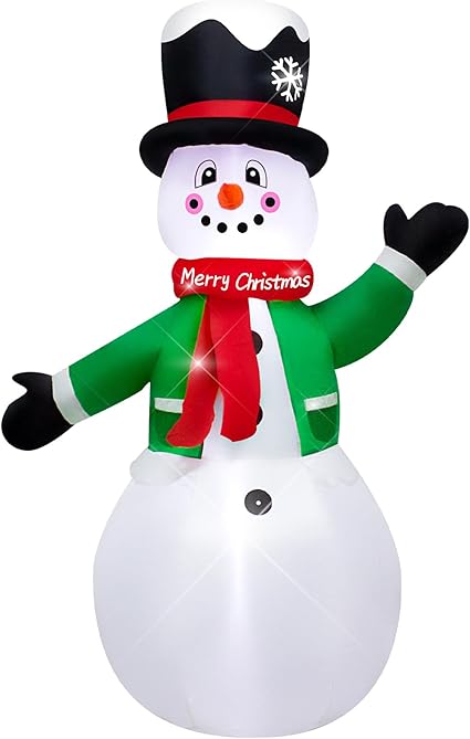 1.2M Christmas Inflatable Snowman in Green Clothes, Blow-Up Indoor-Outdoor Xmas Yard Lawn Decoration with Built