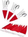 10 Pcs Christmas Santa Hats Silverware Holders Wine Bottle Cover, MH MOIHSING Christmas Cutlery Holders for Xmas Party Dinner Table Dinnerware Decorations and Flatware Organizers Decor Supplies