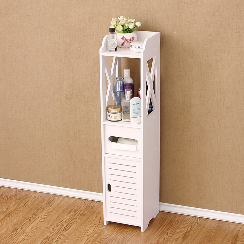 Bathroom Storage Cabinet Laundry Toilet Cupboard Assorted Shelf Drawer Furniture (White)
