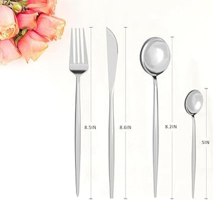 20-Piece Premium Stainless Steel Cutlery Set，Satin Finish Flatware Set ，Include Fork  Spoon Flatware Sets,Service for 5，Dishwasher Safe (Silvery)