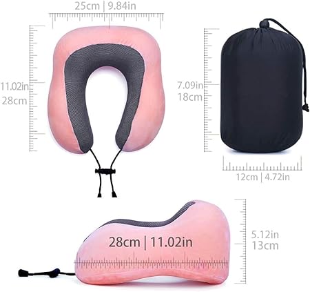 Travel Pillow - Detachable & Supportive Memory Foam Neck Pillow for Airplane, Car, Home - Best Travel Accessories for Sleeping & Rest - Pink