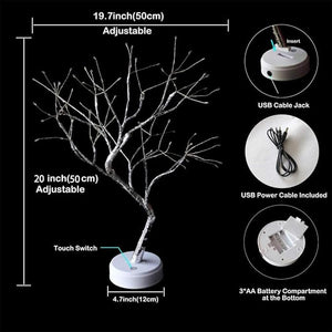 20" Desktop Bonsai Tree Light, 108 Led Shiny Tree Light Battery and USB Powered Touch Switch, Home Decor Night Light, Gift Bedroom Wedding Holiday Party (Warm White)