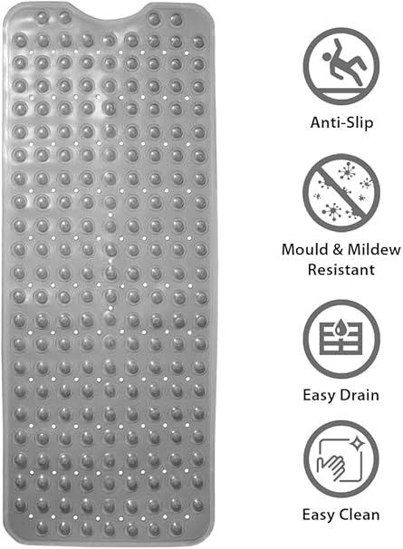 Non-Slip Bath Shower Mat Extra Large Kid Anti Non Slip Rubber Sucker Bathtub GREY