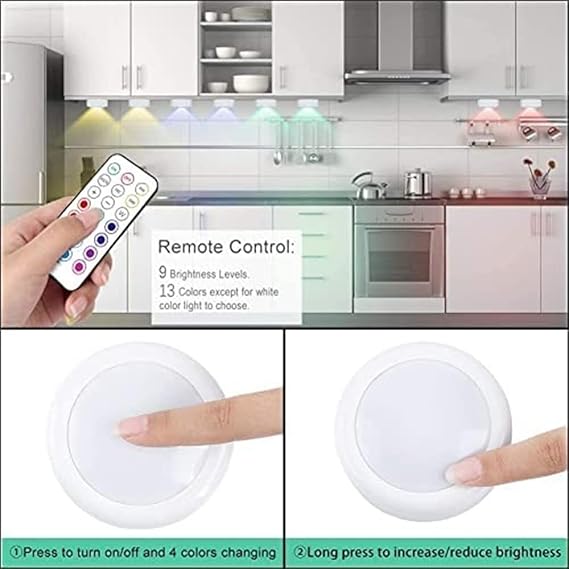 Set of 6 RGB LED 13 Color Changing Wireless Under Cabinet Lighting, Push Light, Battery Operated Light, Under Counter Lighting