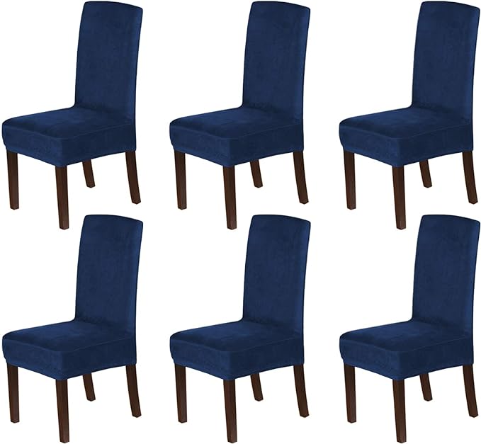 Thick Velvet Dining Chair Covers Slip Covers Dining Room Chairs Cover 6 Pack Navy
