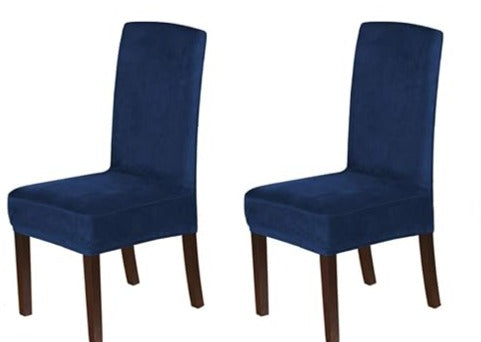2PCS Thick Velvet Dining Chair Covers Slip Covers Dining Room Chairs Cover  Navy