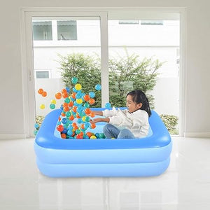 Inflatable Kiddie Pool, 45" x 35" X 14" Blue Kids Swimming Pool Summer Water Fun Bathtub with Inflatable Soft Floor