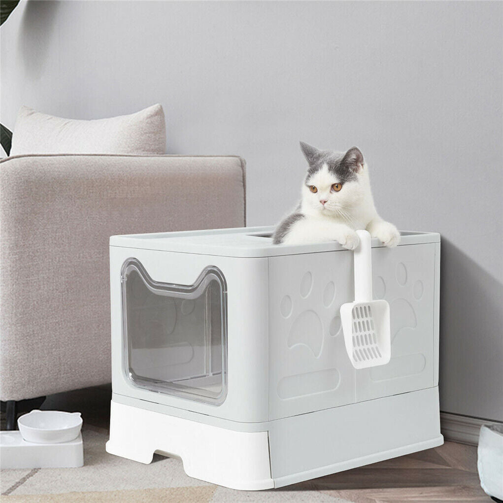 Self-Cleaning Hooded Cat Litter Box Enclosed Large Kitty Toilet Box Tray Refills