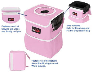 Waterproof Car Trash Can with Lid and Storage Pockets, Pink