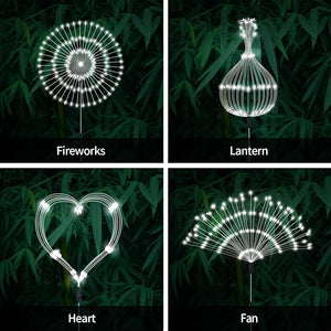 4 Pack 120 LED Waterproof Solar Firework Lights are 8 Modes Decorative Sparkles Stake Landscape Light, (White)