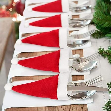 20 Pcs Christmas Santa Hats Silverware Holders Wine Bottle Cover, Christmas  Decorations and Flatware Organizers Decor Supplies