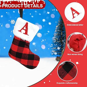 7inch Personalised Xmas Stockings Red Scotland Plaid Classic Christmas Stockings with Letters Faux Fur Plush Cuff Hanging Stockings for Xmas Decoration (A)