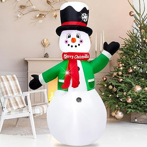 1.2M Christmas Inflatable Snowman in Green Clothes, Blow-Up Indoor-Outdoor Xmas Yard Lawn Decoration with Built