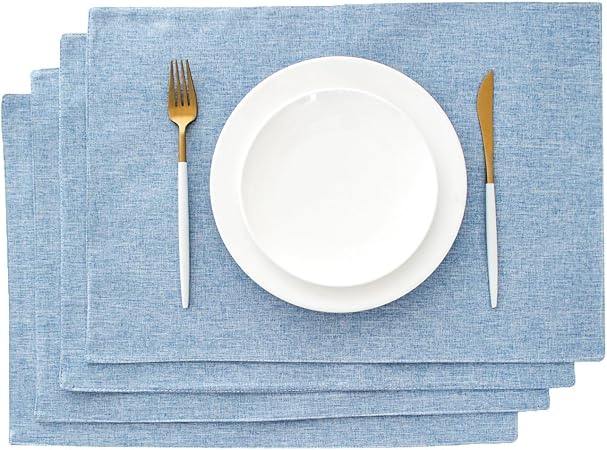 Placemats Set of 4 Cloth Table Mats Washable Linen Place Mat Fabric Placemats Light Blue