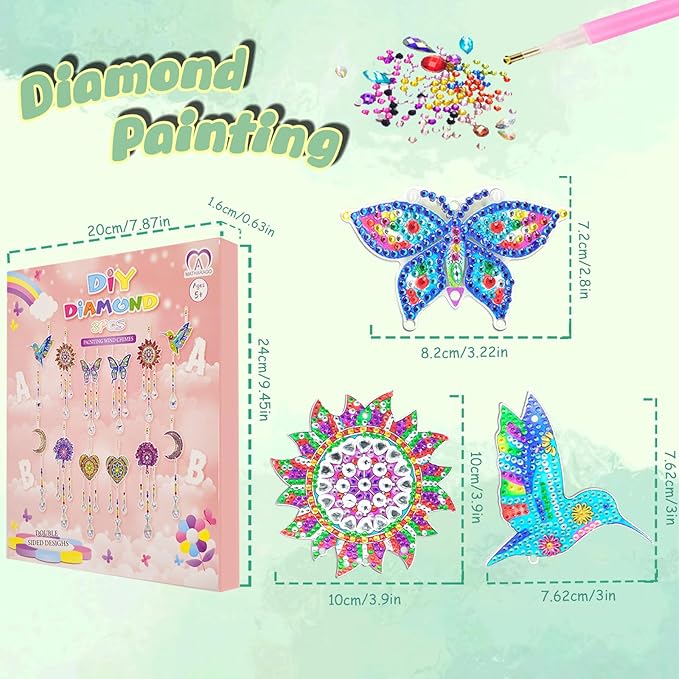 Double Sided Design Diamond Art Kits, Window Hanging Diamond Painting Ornaments, Diamond Art for Adults, Teens, Kids, Boys and Girls (FL3P002)