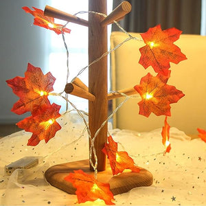 Fall Maple Leaves String Lights, 2 Pack 10Ft & 20 LED Maple Leaves Fall Lights for Indoor Outdoor Decor