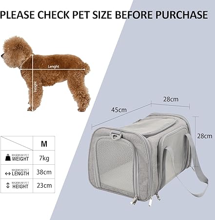 Pet Carrier for Large Cats, Soft-Sided Cat Carrier for Medium Big Cats and Puppy, (Grey)