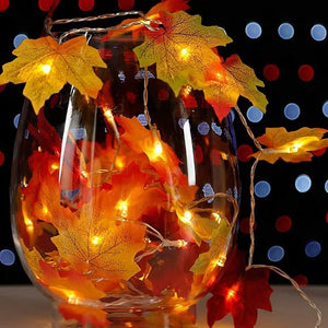 Fall Maple Leaves String Lights, 2 Pack 10Ft & 20 LED Maple Leaves Fall Lights for Indoor Outdoor Decor